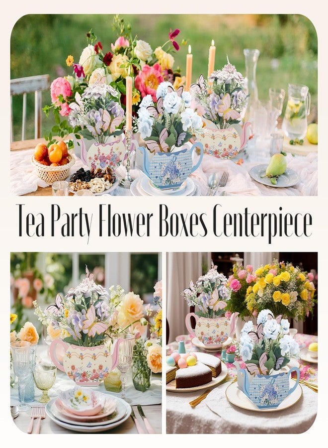 Lunmon 53 Pcs Floral Tea Party Decorations,6 Teapot Flower Boxes Tea Party Centerpiece for Table with 6 Artificial Peony Bouquets,40 Butterfly Plugin, Flower Mud for Princess Floral Wedding(Cute) - Image 5